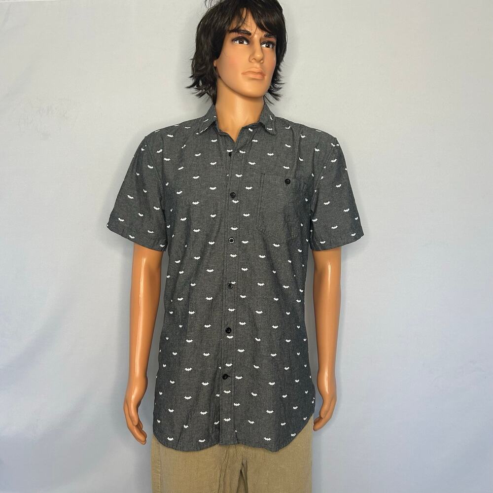 Batman Allover Bat Logo Short Sleeve Button Up Shirt small geekcore